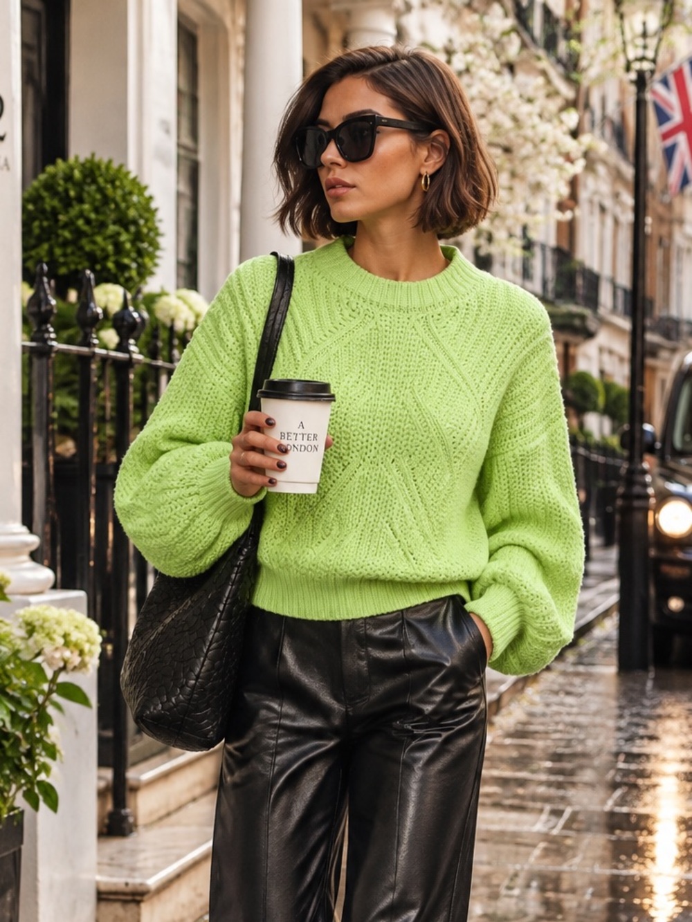 TOPSHOP Iconic British Neon Green Chunky Balloon Sleeve Sweater, S
